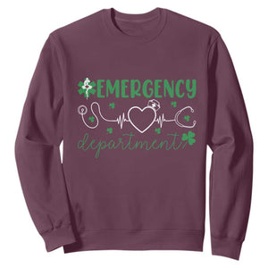 Funny St Patricks Day ER Nurse Sweatshirt Emergency Department Lucky Shamrocks TS02 Maroon Print Your Wear