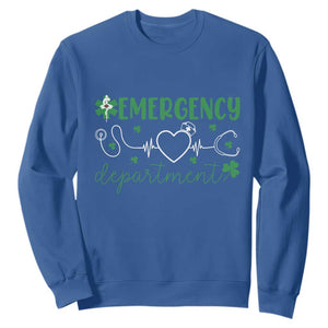 Funny St Patricks Day ER Nurse Sweatshirt Emergency Department Lucky Shamrocks TS02 Royal Blue Print Your Wear