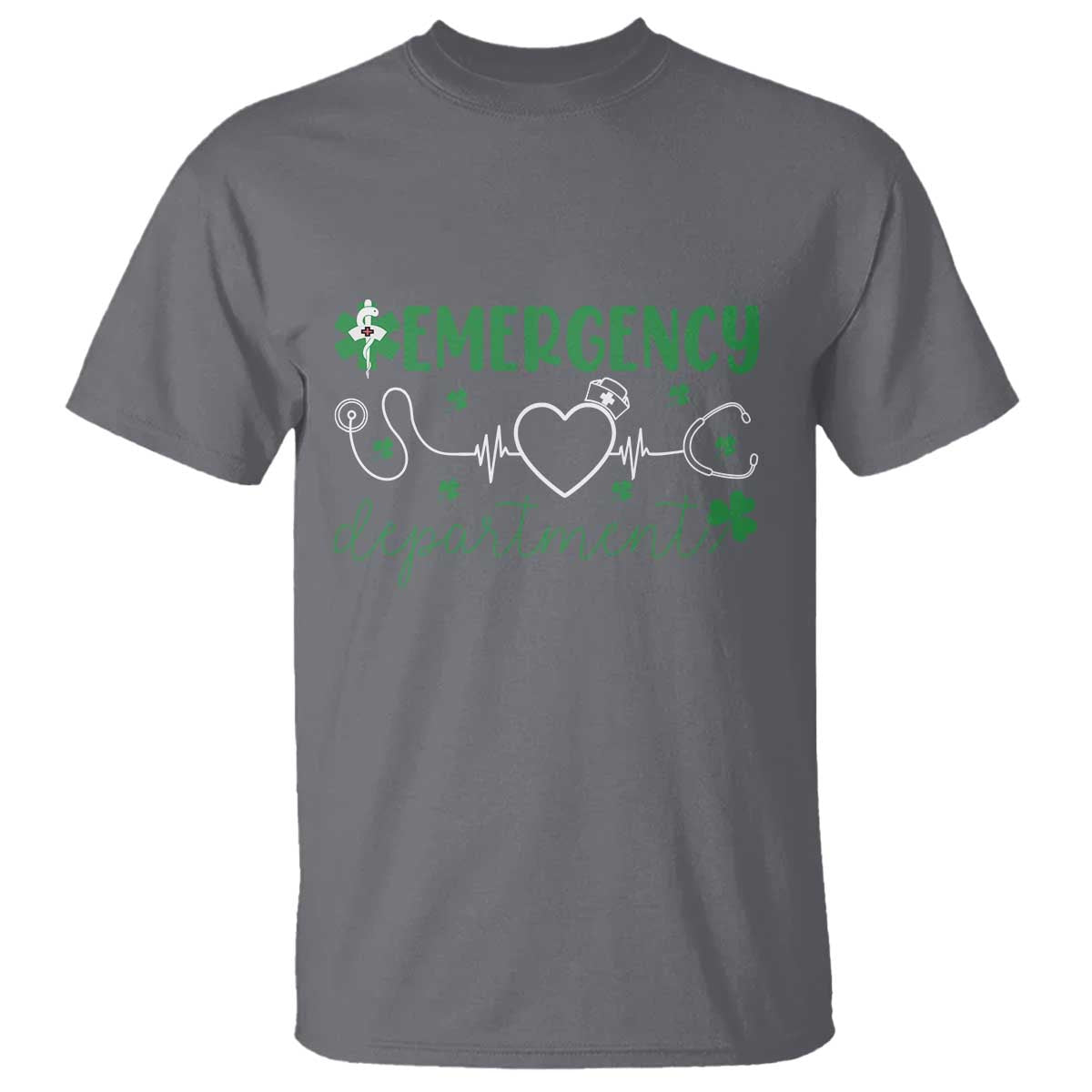 Funny St Patricks Day ER Nurse T Shirt Emergency Department Lucky Shamrocks TS02 Charcoal Print Your Wear