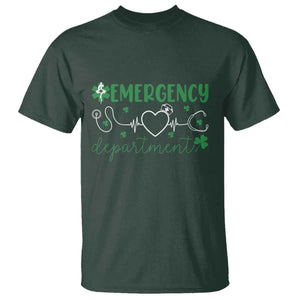 Funny St Patricks Day ER Nurse T Shirt Emergency Department Lucky Shamrocks TS02 Dark Forest Green Print Your Wear