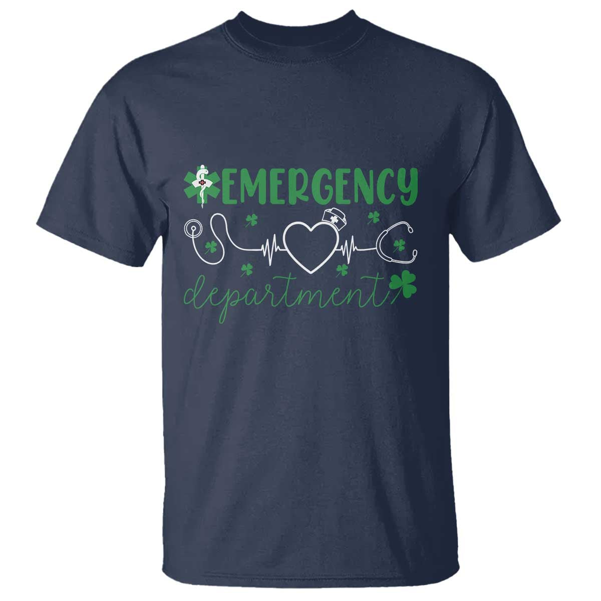Funny St Patricks Day ER Nurse T Shirt Emergency Department Lucky Shamrocks TS02 Navy Print Your Wear