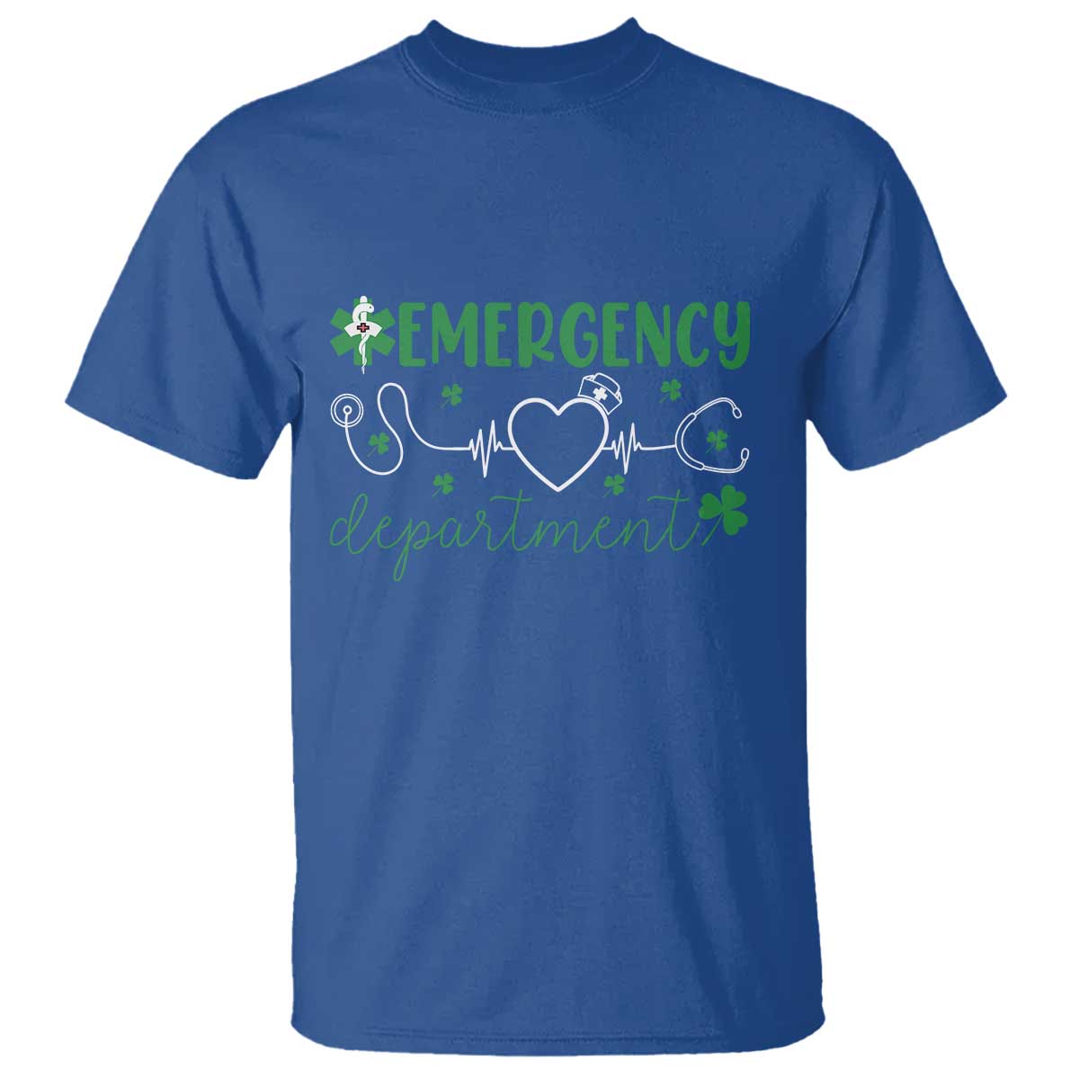 Funny St Patricks Day ER Nurse T Shirt Emergency Department Lucky Shamrocks TS02 Royal Blue Print Your Wear