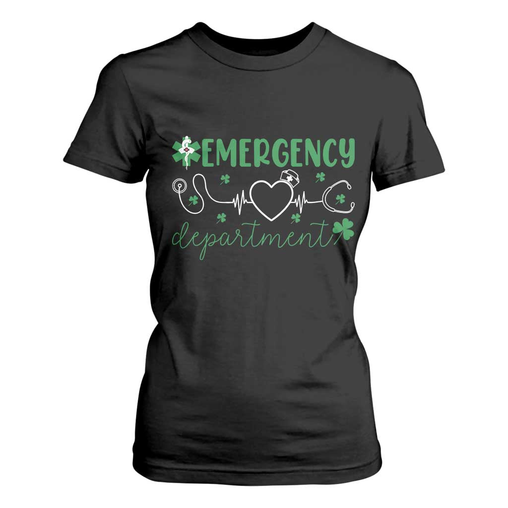 Funny St Patricks Day ER Nurse T Shirt For Women Emergency Department Lucky Shamrocks TS02 Black Print Your Wear