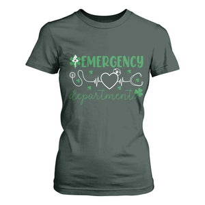 Funny St Patricks Day ER Nurse T Shirt For Women Emergency Department Lucky Shamrocks TS02 Dark Forest Green Print Your Wear