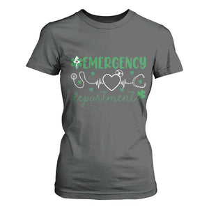 Funny St Patricks Day ER Nurse T Shirt For Women Emergency Department Lucky Shamrocks TS02 Dark Heather Print Your Wear