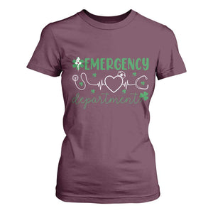 Funny St Patricks Day ER Nurse T Shirt For Women Emergency Department Lucky Shamrocks TS02 Maroon Print Your Wear