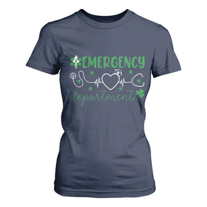 Funny St Patricks Day ER Nurse T Shirt For Women Emergency Department Lucky Shamrocks TS02 Navy Print Your Wear