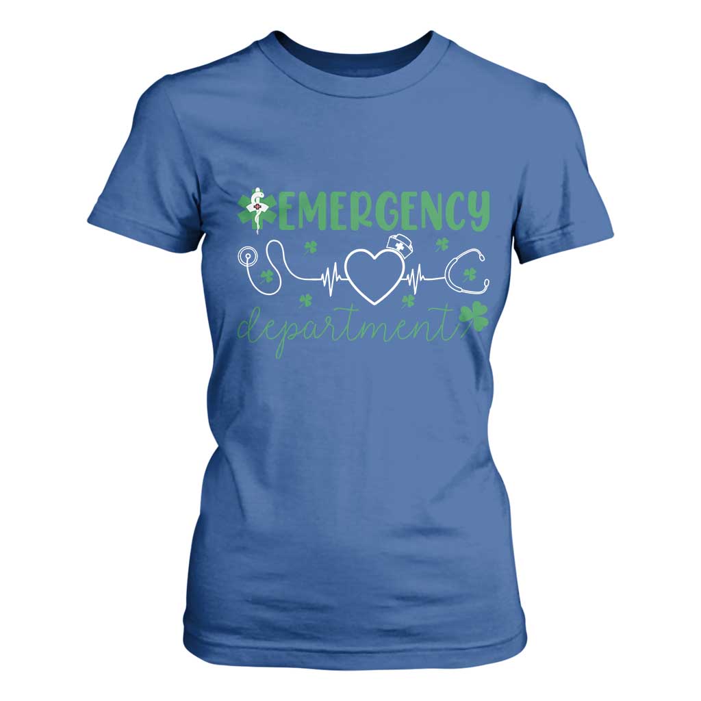 Funny St Patricks Day ER Nurse T Shirt For Women Emergency Department Lucky Shamrocks TS02 Royal Blue Print Your Wear