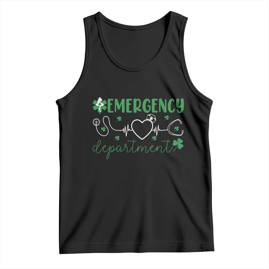 Funny St Patricks Day ER Nurse Tank Top Emergency Department Lucky Shamrocks TS02 Black Print Your Wear