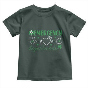 Funny St Patricks Day ER Nurse Toddler T Shirt Emergency Department Lucky Shamrocks TS02 Dark Forest Green Print Your Wear