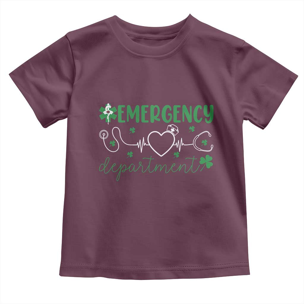 Funny St Patricks Day ER Nurse Toddler T Shirt Emergency Department Lucky Shamrocks TS02 Maroon Print Your Wear