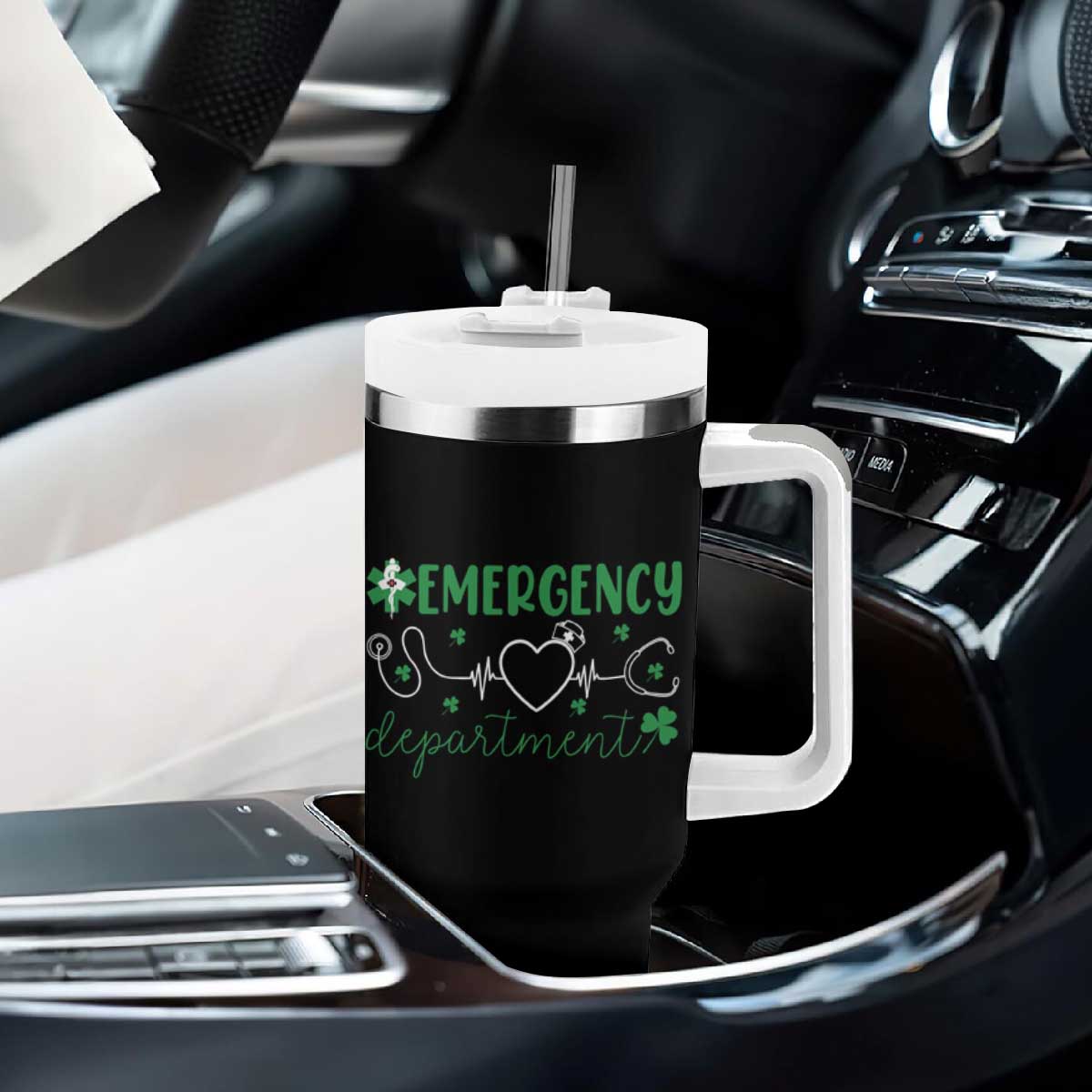 Funny St Patricks Day ER Nurse Tumbler With Handle Emergency Department Lucky Shamrocks TS02 Print Your Wear