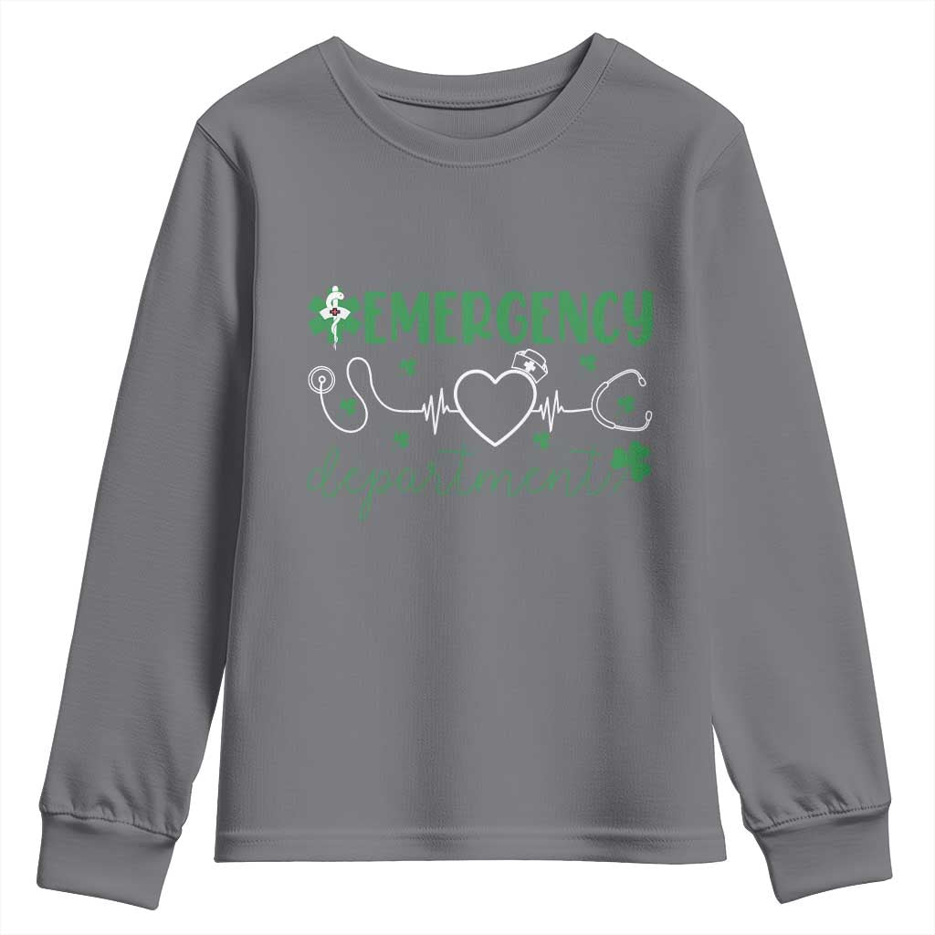 Funny St Patricks Day ER Nurse Youth Sweatshirt Emergency Department Lucky Shamrocks TS02 Charcoal Print Your Wear