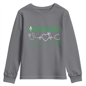 Funny St Patricks Day ER Nurse Youth Sweatshirt Emergency Department Lucky Shamrocks TS02 Charcoal Print Your Wear