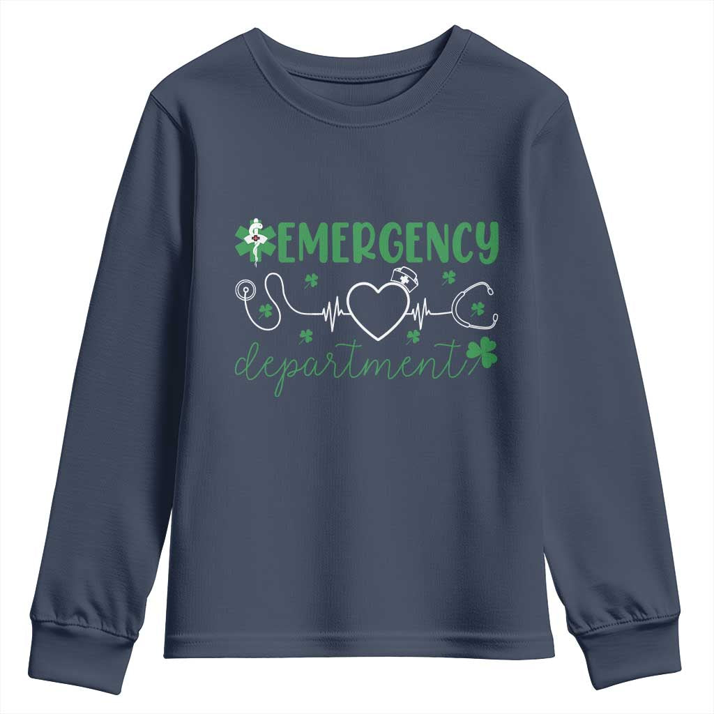 Funny St Patricks Day ER Nurse Youth Sweatshirt Emergency Department Lucky Shamrocks TS02 Navy Print Your Wear