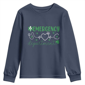Funny St Patricks Day ER Nurse Youth Sweatshirt Emergency Department Lucky Shamrocks TS02 Navy Print Your Wear