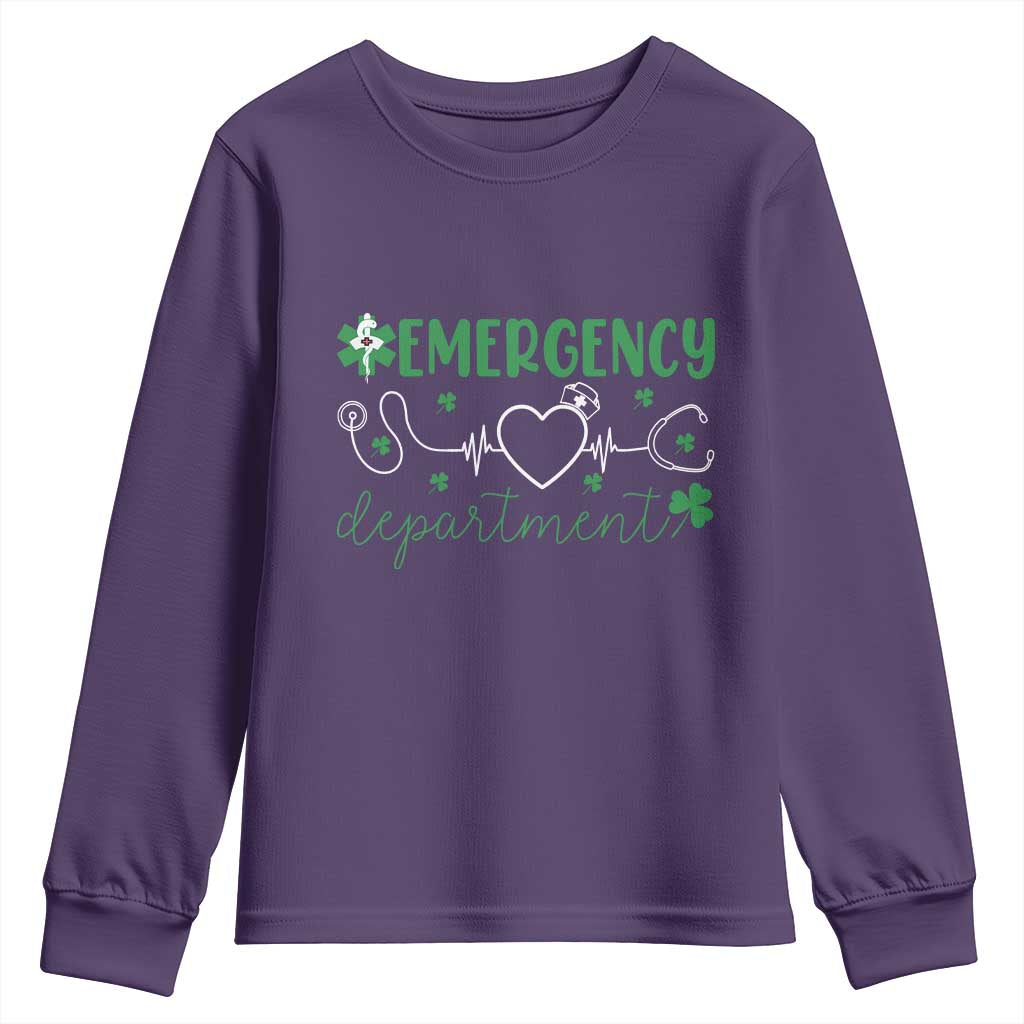 Funny St Patricks Day ER Nurse Youth Sweatshirt Emergency Department Lucky Shamrocks TS02 Purple Print Your Wear