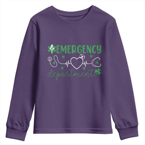 Funny St Patricks Day ER Nurse Youth Sweatshirt Emergency Department Lucky Shamrocks TS02 Purple Print Your Wear