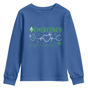 Funny St Patricks Day ER Nurse Youth Sweatshirt Emergency Department Lucky Shamrocks TS02 Royal Blue Print Your Wear
