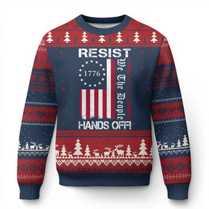 Resist Hands Off Ugly Christmas Sweater Vintage American Betsy Ross Flag We The People TS02 Navy Red Print Your Wear
