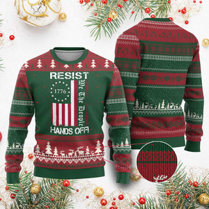 Resist Hands Off Ugly Christmas Sweater Vintage American Betsy Ross Flag We The People TS02 Red Green Print Your Wear