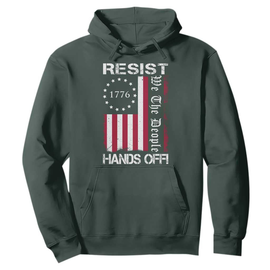 Resist Hands Off Hoodie Vintage American Betsy Ross Flag We The People TS02 Dark Forest Green Print Your Wear