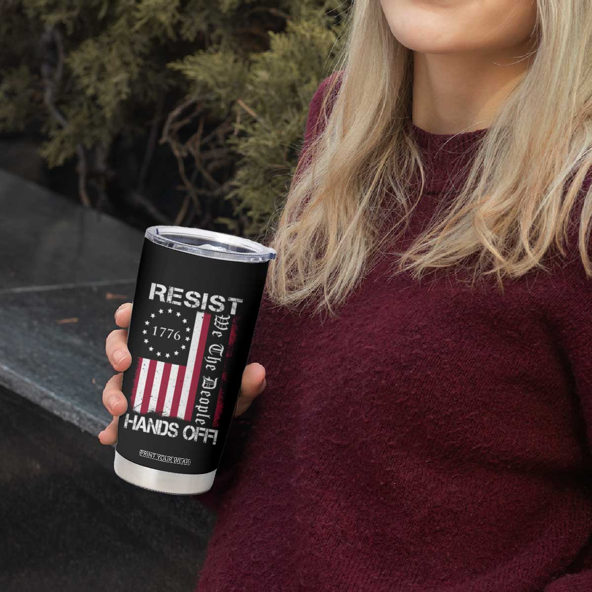 Resist Hands Off Tumbler Cup Vintage American Betsy Ross Flag We The People TS02 Print Your Wear