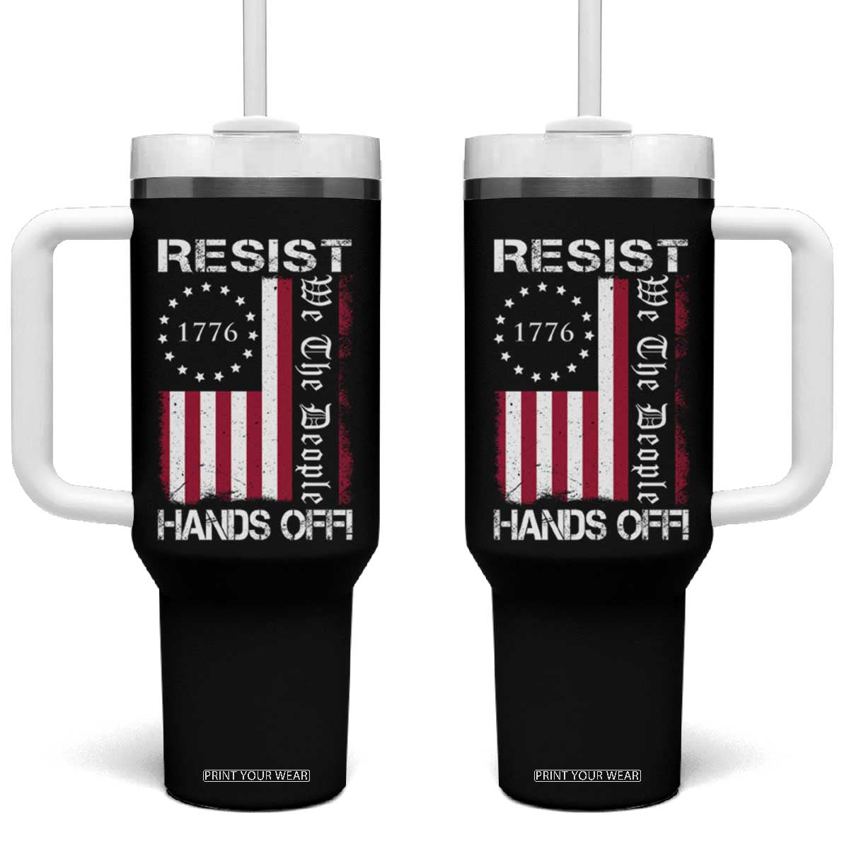 Resist Hands Off Tumbler With Handle Vintage American Betsy Ross Flag We The People TS02 One Size: 40 oz Black Print Your Wear
