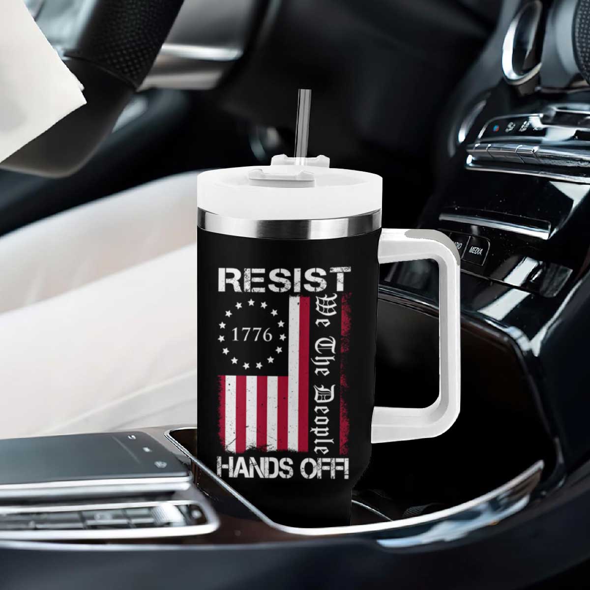 Resist Hands Off Tumbler With Handle Vintage American Betsy Ross Flag We The People TS02 Print Your Wear
