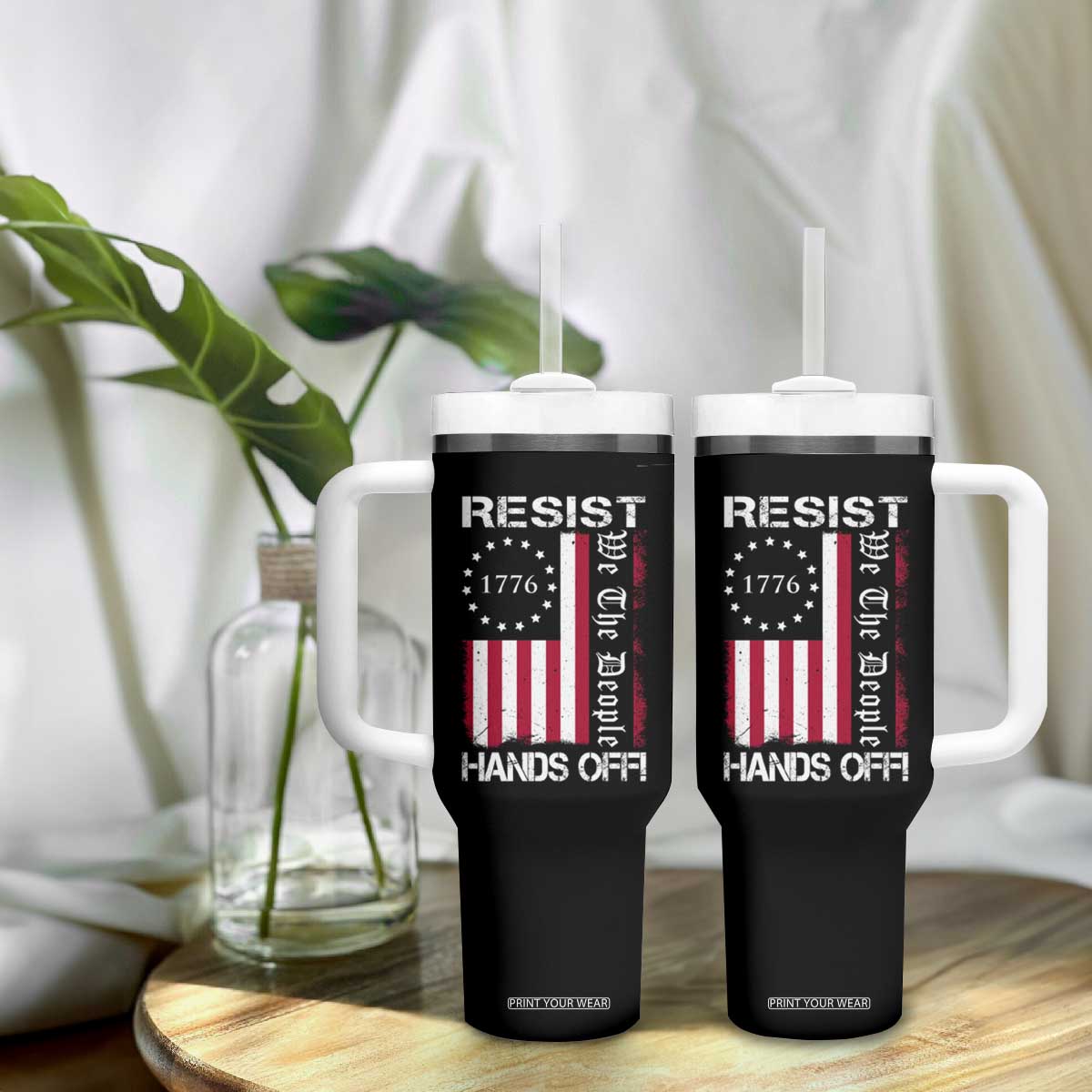 Resist Hands Off Tumbler With Handle Vintage American Betsy Ross Flag We The People TS02 Print Your Wear