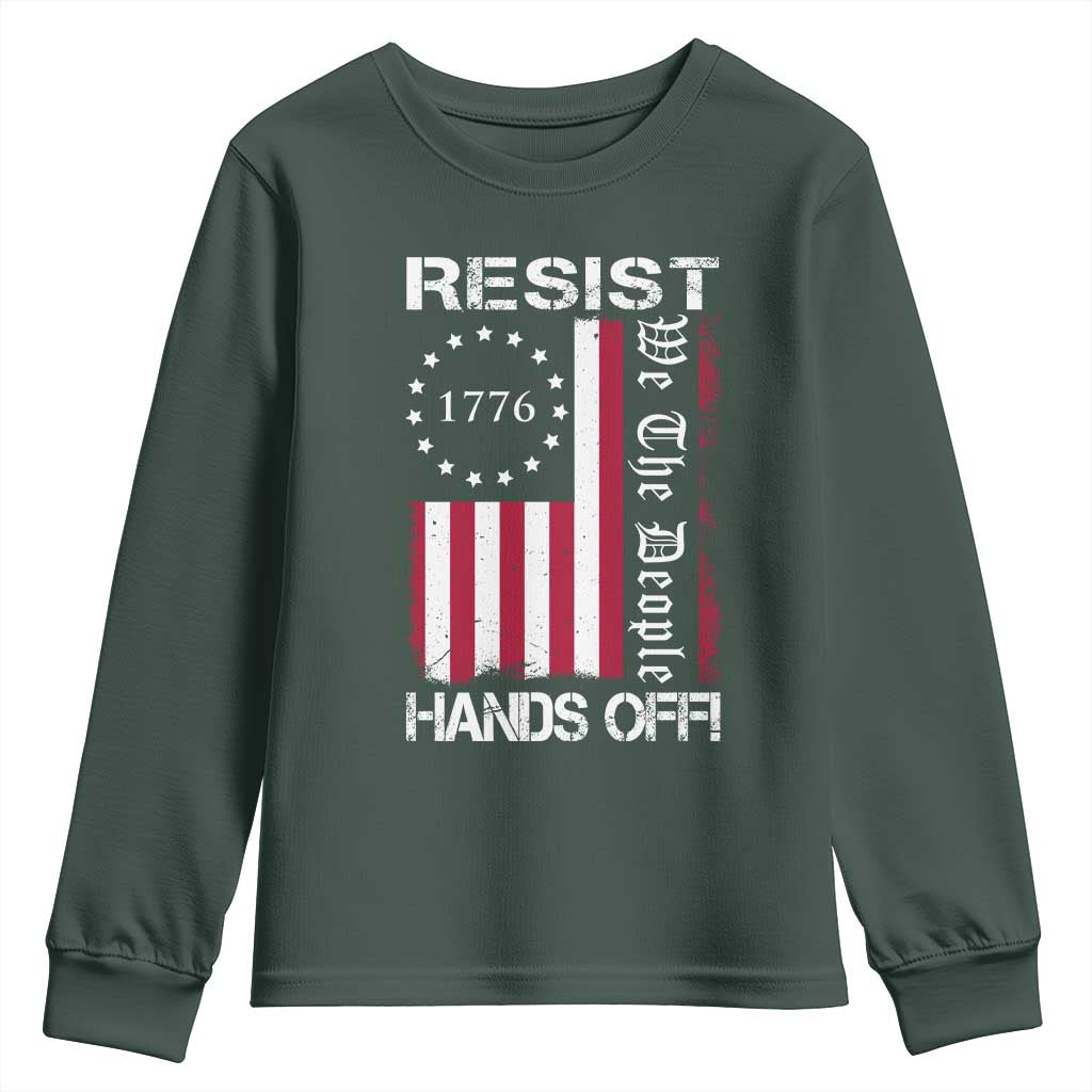 Resist Hands Off Youth Sweatshirt Vintage American Betsy Ross Flag We The People TS02 Dark Forest Green Print Your Wear