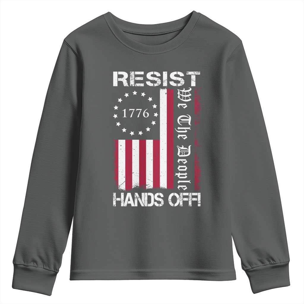 Resist Hands Off Youth Sweatshirt Vintage American Betsy Ross Flag We The People TS02 Dark Heather Print Your Wear