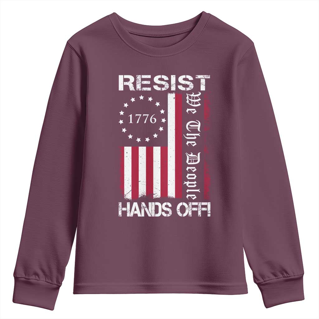 Resist Hands Off Youth Sweatshirt Vintage American Betsy Ross Flag We The People TS02 Maroon Print Your Wear