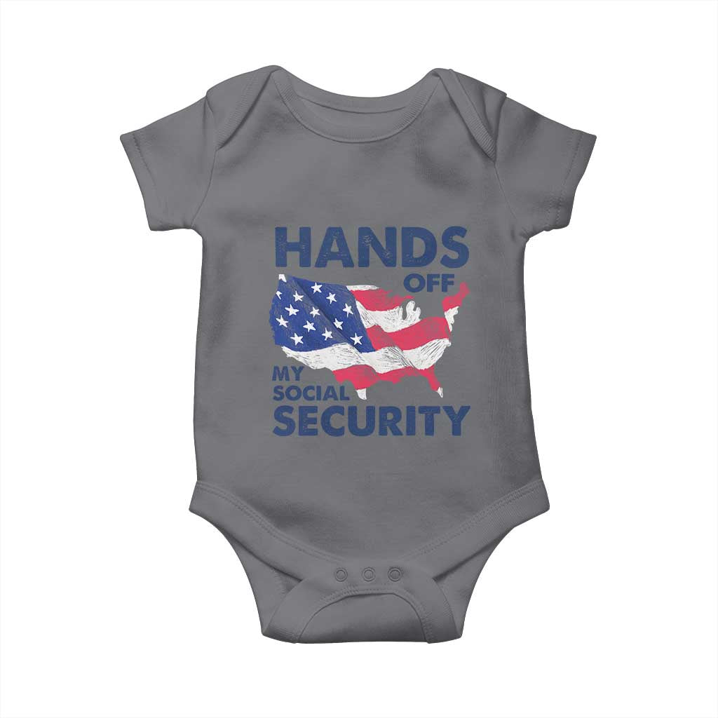Hands Off My Social Security Baby Onesie Patriotic USA Retirement Protection American Flag TS02 Charcoal Print Your Wear