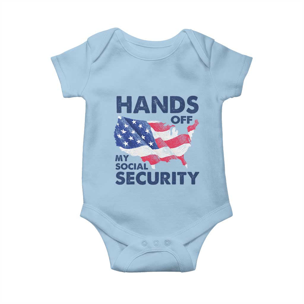 Hands Off My Social Security Baby Onesie Patriotic USA Retirement Protection American Flag TS02 Light Blue Print Your Wear