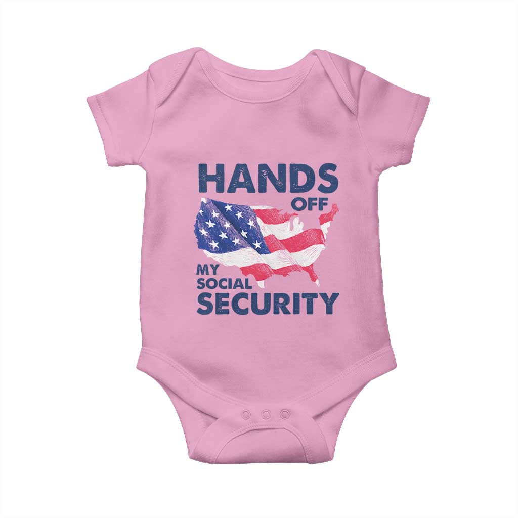 Hands Off My Social Security Baby Onesie Patriotic USA Retirement Protection American Flag TS02 Light Pink Print Your Wear