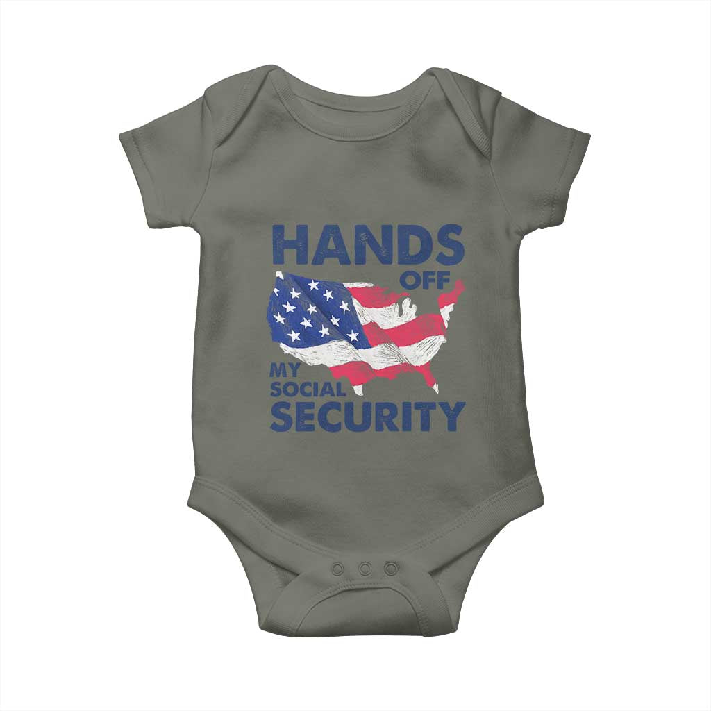 Hands Off My Social Security Baby Onesie Patriotic USA Retirement Protection American Flag TS02 Military Green Print Your Wear