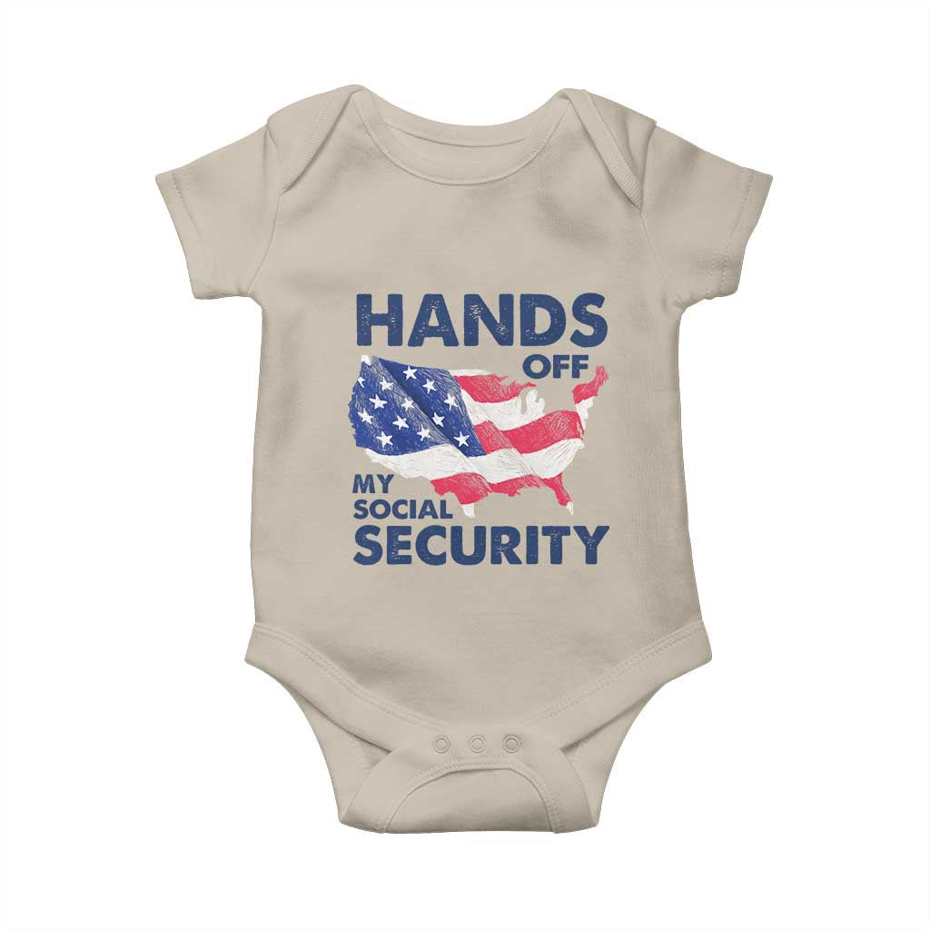 Hands Off My Social Security Baby Onesie Patriotic USA Retirement Protection American Flag TS02 Sand Print Your Wear
