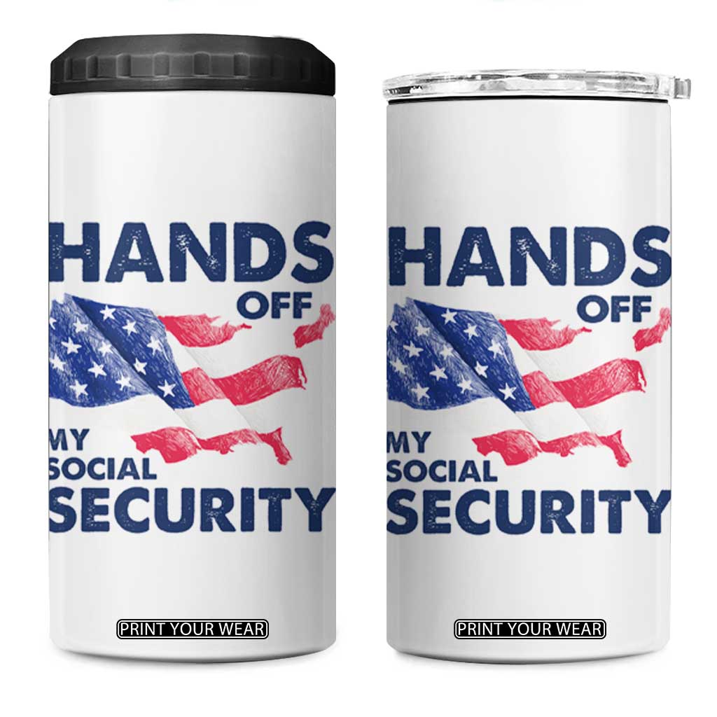 Hands Off My Social Security 4 in 1 Can Cooler Tumbler Patriotic USA Retirement Protection American Flag TS02 One Size: 16 oz White Print Your Wear