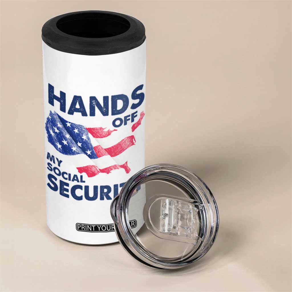 Hands Off My Social Security 4 in 1 Can Cooler Tumbler Patriotic USA Retirement Protection American Flag TS02 Print Your Wear