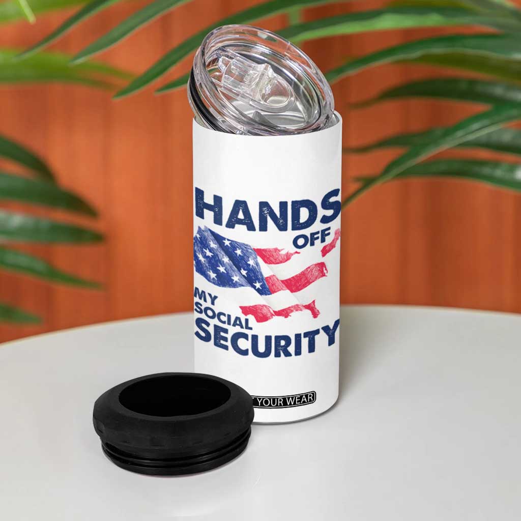 Hands Off My Social Security 4 in 1 Can Cooler Tumbler Patriotic USA Retirement Protection American Flag TS02 Print Your Wear