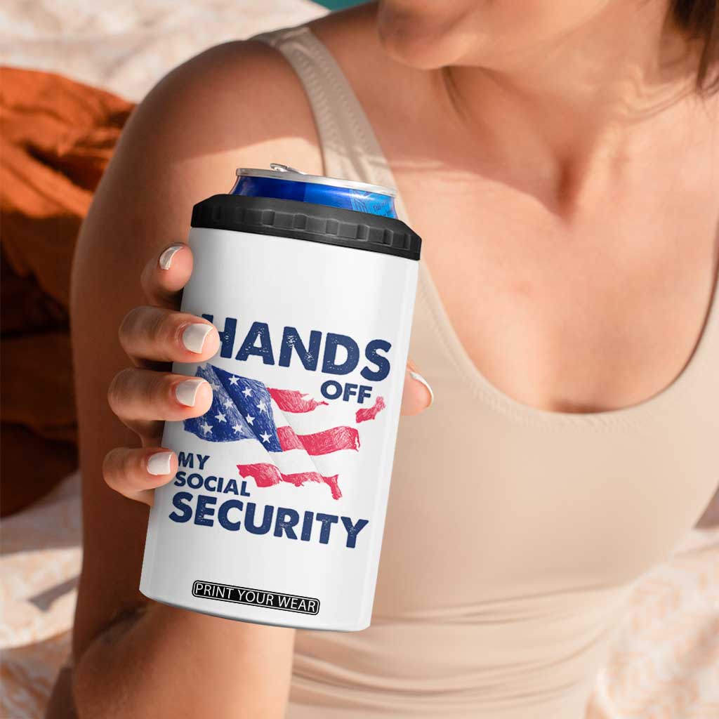 Hands Off My Social Security 4 in 1 Can Cooler Tumbler Patriotic USA Retirement Protection American Flag TS02 Print Your Wear