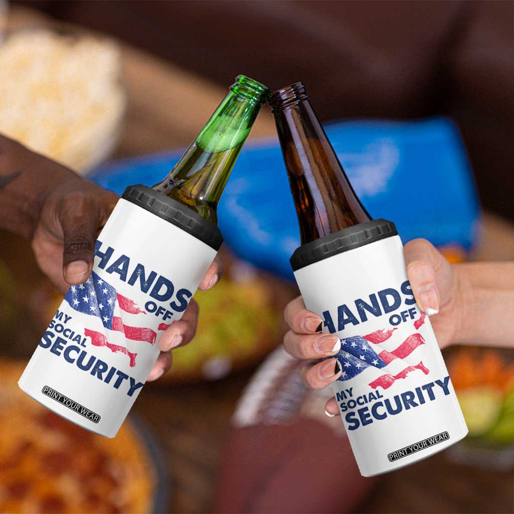 Hands Off My Social Security 4 in 1 Can Cooler Tumbler Patriotic USA Retirement Protection American Flag TS02 Print Your Wear