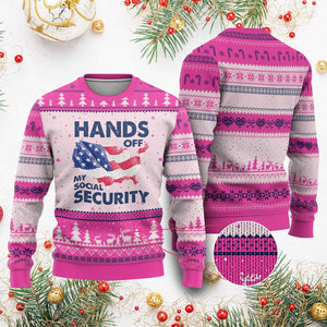 Hands Off My Social Security Ugly Christmas Sweater Patriotic USA Retirement Protection American Flag TS02 Hot Pink Print Your Wear