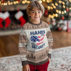 Hands Off My Social Security Ugly Christmas Sweater Patriotic USA Retirement Protection American Flag TS02 Mocha Mousse Print Your Wear