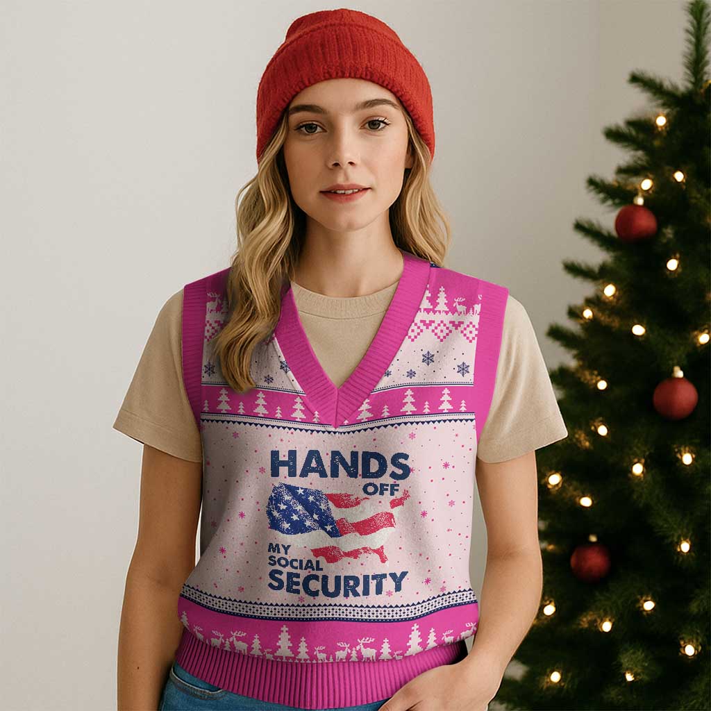 Hands Off My Social Security V-Neck Knit Sweater Vest Patriotic USA Retirement Protection American Flag TS02 Hot Pink Print Your Wear