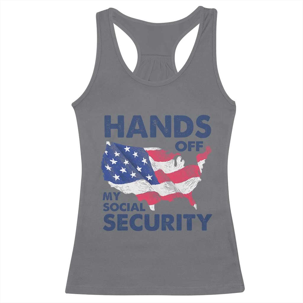 Hands Off My Social Security Racerback Tank Top Patriotic USA Retirement Protection American Flag TS02 Charcoal Print Your Wear