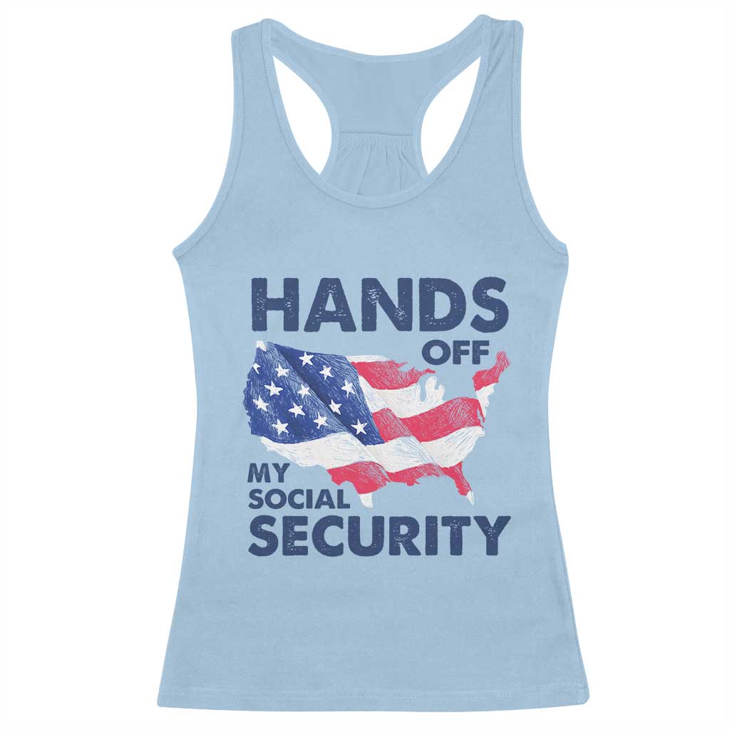 Hands Off My Social Security Racerback Tank Top Patriotic USA Retirement Protection American Flag TS02 Light Blue Print Your Wear