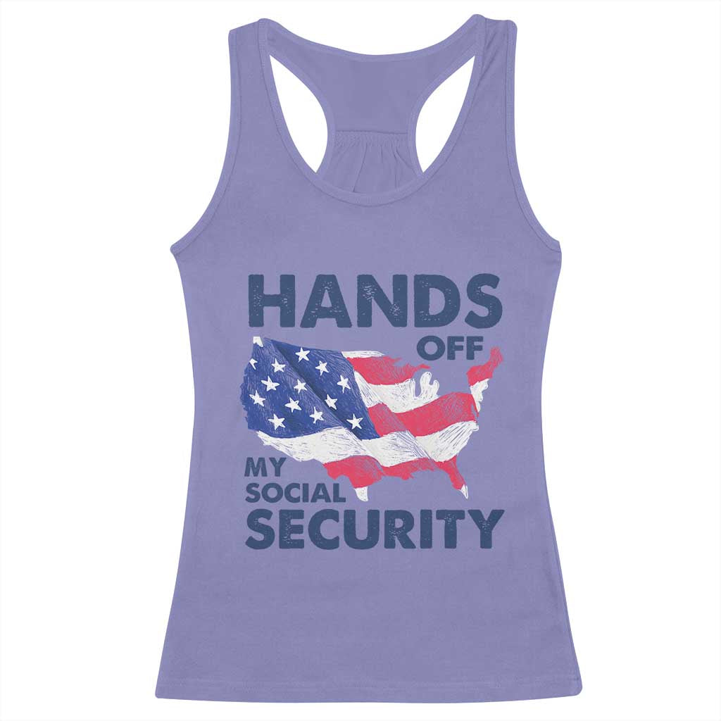 Hands Off My Social Security Racerback Tank Top Patriotic USA Retirement Protection American Flag TS02 Violet Print Your Wear
