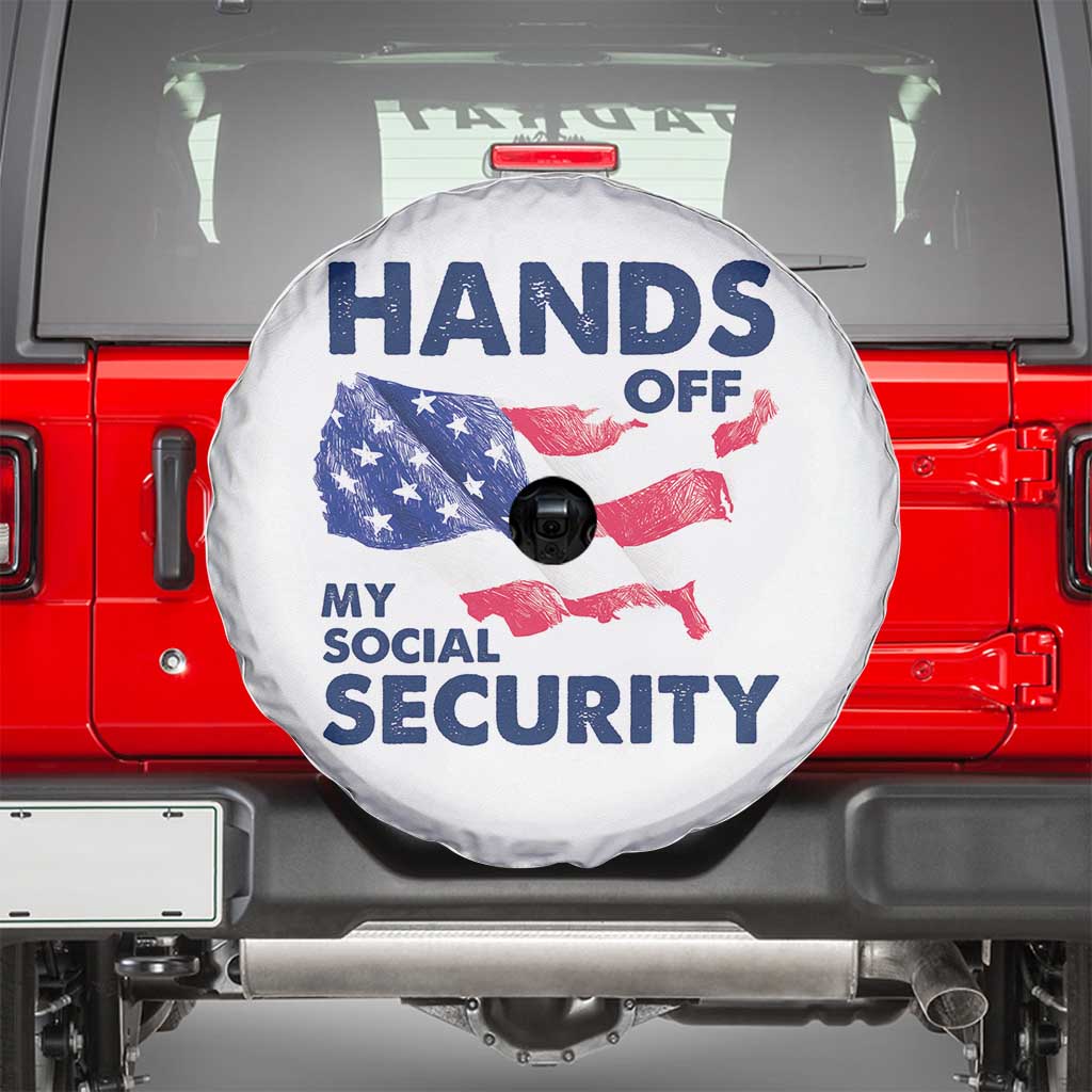Hands Off My Social Security Spare Tire Cover Patriotic USA Retirement Protection American Flag TS02 White Print Your Wear